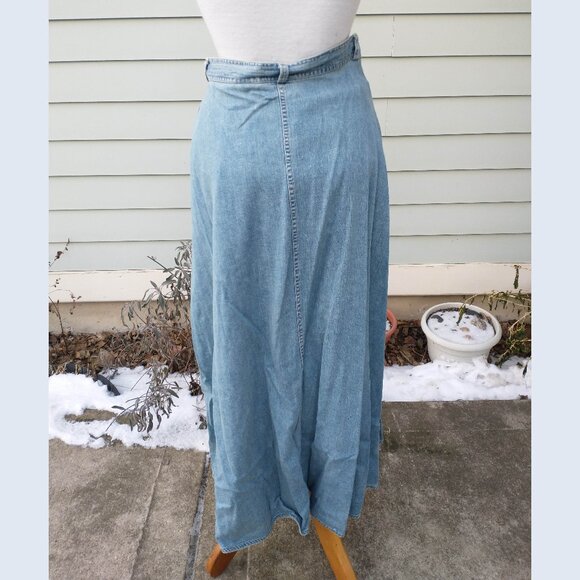 Skirt: cotton, denim blue, asymmetric front, maxi. Size 6 - by DKNY - Picture 2 of 2